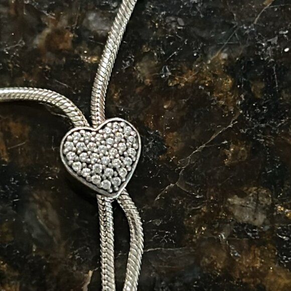 Pandora Moments Snake Chain Slider Bracelet (599652C01-2) Pave Heart slider - Picture 5 of 6